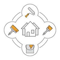 outils de rénovation de maison ensemble d'icônes de couleur. colle et pinceaux, seau, rouleau. illustrations vectorielles isolées. outils de design d'intérieur vecteur