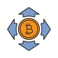 icône de couleur de dépenses bitcoin. monnaie bitcoin avec toutes les flèches de direction. étendues. illustration vectorielle isolée vecteur
