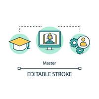 icône de concept de maître. travailleur professionnel. théorie et pratique dans la profession. en utilisant les connaissances et l'expérience dans l'illustration de la ligne mince de l'idée de travail. dessin de contour isolé de vecteur. trait modifiable vecteur