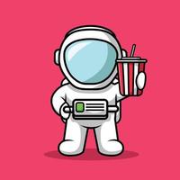 astronaute mignon tenant une illustration de soda vecteur