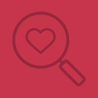 icône linéaire de recherche d'amour. loupe avec forme de coeur. symboles de contour de ligne épaisse sur fond de couleur. illustration vectorielle vecteur