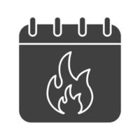 icône de glyphe de date limite. symbole de silhouette. page de calendrier avec feu brûlant. espace négatif. illustration vectorielle isolée vecteur