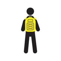 homme avec l'icône de silhouette de sac à dos. étudiant, touriste, routard, élève. camping. illustration vectorielle isolée vecteur