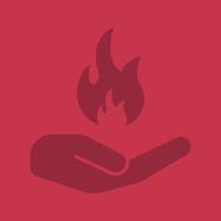 main ouverte avec l'icône de couleur de glyphe de flamme. symbole de silhouette. assurance contre l'incendie. espace négatif. illustration vectorielle isolée vecteur