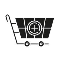 icône de glyphe de chariot de magasin. ajouter des produits au panier. matériel d'achat pour l'achat de marchandises. marchandise et consumérisme. service de commande. symbole de silhouette. espace négatif. illustration vectorielle isolée vecteur