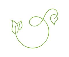 Logo de calligraphie monoline vert d&#39;élément de vecteur écologie feuille verte. Séparateur ou coin design pour mariage et Saint Valentin, carte de voeux d&#39;anniversaire et web, icône de la nature eco