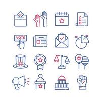 jeu d'icônes de ligne d'élection présidentielle américaine vecteur