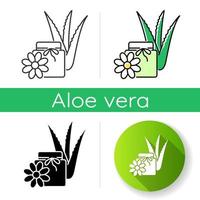 icône de cire végétalienne. crème à l'extrait floral. lotion bio en pot à l'aloe vera. produit d'herbes médicinales. cosmétique à base de plantes. styles de couleurs linéaires noir et rvb. illustrations vectorielles isolées vecteur