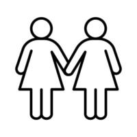 icône linéaire de couple de lesbiennes. illustration de la ligne mince. deux femmes tenant le symbole de contour de mains. dessin de contour isolé de vecteur