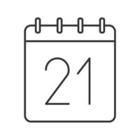 icône linéaire vingt et unième jour du mois. calendrier mural avec signe 21. illustration de la ligne mince. symbole de contour de date. dessin de contour isolé de vecteur