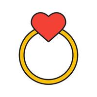 bague en or avec icône de couleur coeur. La Saint-Valentin. illustration vectorielle isolée vecteur