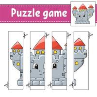 jeu de puzzle pour les enfants. pratique de la coupe. feuille de travail de développement de l'éducation. page d'activité. personnage de dessin animé. vecteur