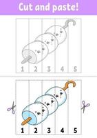 apprendre les nombres 1-5. couper et coller. personnage de dessin animé. feuille de travail de développement de l'éducation. jeu pour les enfants. page d'activité. illustration vectorielle de couleur isolée. vecteur