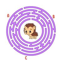 labyrinthe de cercle. jeu pour les enfants. casse-tête pour les enfants. énigme du labyrinthe rond. animal hérisson. illustration vectorielle de couleur. trouver le bon chemin. feuille de travail sur l'éducation. vecteur