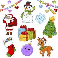 ensemble d'autocollants avec des personnages de dessins animés mignons. thème de Noël. dessiné à la main. pack coloré. illustration vectorielle. collection de badges de patch. éléments de conception d'étiquettes. pour planificateur quotidien, agenda, organisateur. vecteur