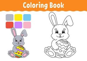 livre de coloriage pour les enfants. caractère joyeux. lapin de Pâques. illustration vectorielle. style de dessin animé mignon. page fantastique pour les enfants. silhouette de contour noir. isolé sur fond blanc. vecteur