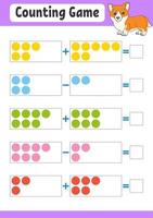 addition et soustraction. tâche pour les enfants. feuille de travail de développement de l'éducation. page couleur de l'activité. jeu pour les enfants. drôle de personnage. illustration vectorielle isolée. style de bande dessinée. vecteur