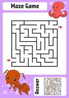 labyrinthe carré. jeu pour les enfants. labyrinthe drôle. feuille de travail sur le développement de l'éducation. page d'activité. puzzle pour les enfants. style de bande dessinée. énigme pour l'école maternelle. énigme logique. illustration vectorielle de couleur. vecteur