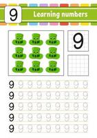 tracer et écrire des nombres. pratique de l'écriture manuscrite. apprendre les nombres pour les enfants. feuille de travail de développement de l'éducation. page d'activité. jeu pour les tout-petits. illustration vectorielle isolée dans un style dessin animé mignon. vecteur
