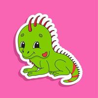 iguane vert. autocollant de couleur vive d'un personnage de dessin animé mignon. illustration vectorielle plane isolée sur fond de couleur. élément de conception. vecteur