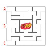 labyrinthe carré. jeu pour les enfants. casse-tête pour les enfants. boîte de bonbons de personnage de dessin animé. énigme du labyrinthe. illustration vectorielle de couleur. trouver le bon chemin. le développement de la pensée logique et spatiale. vecteur