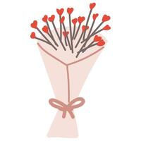 dessiné à la main illustration de bouquet de fleurs dans le forme de une amour. griffonnage isolé sur blanc Contexte. vecteur