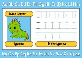 tracer des lettres. pratique de l'écriture. feuille de traçage pour les enfants. apprendre l'alphabet. personnage mignon. illustration vectorielle. style de bande dessinée. vecteur