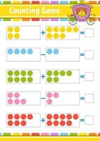 addition et soustraction. tâche pour les enfants. feuille de travail de développement de l'éducation. page couleur de l'activité. jeu pour les enfants. drôle de personnage. illustration vectorielle isolée. style de bande dessinée. vecteur