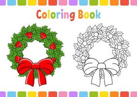 livre de coloriage pour les enfants. Guirlande de Noël. personnage de dessin animé. illustration vectorielle. page fantastique pour les enfants. silhouette de contour noir. isolé sur fond blanc. vecteur