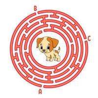 labyrinthe de cercle. chien animal. jeu pour les enfants. casse-tête pour les enfants. énigme du labyrinthe rond. illustration vectorielle de couleur. trouver le bon chemin. feuille de travail sur l'éducation. vecteur