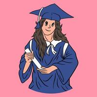 minimaliste main tiré illustration de l'obtention du diplôme fille vecteur