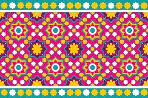 motif harmonieux de motifs ethniques marocains et indiens colorés avec un design de fond traditionnel de la nature pour tapis, papier peint, vêtements, emballage, batik, tissu, style de broderie d'illustration vectorielle. vecteur