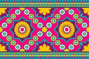 motif harmonieux de motifs ethniques marocains et indiens colorés avec un design de fond traditionnel de la nature pour tapis, papier peint, vêtements, emballage, batik, tissu, style de broderie d'illustration vectorielle. vecteur