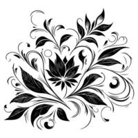 ai généré main dessiner de magnifique floral ornement avec feuilles et abstrait noir lignes monochrome contour fleur. floral conception élément vecteur