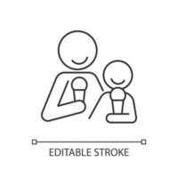 manger des glaces ensemble icône linéaire. augmenter les liens familiaux par rapport à la nourriture. savourez un dessert glacé. illustration personnalisable de fine ligne. symbole de contour. dessin de contour isolé de vecteur. trait modifiable vecteur
