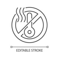 ne pas utiliser lorsqu'il fait chaud icône d'étiquette manuelle linéaire. illustration personnalisable de fine ligne. symbole de contour. dessin vectoriel isolé pour les instructions d'utilisation du produit. trait modifiable