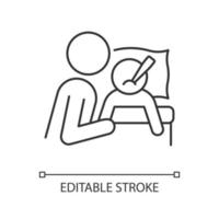 prendre soin de l'icône linéaire de l'enfant malade. construire un lien émotionnel profond. faire face à la maladie des enfants. illustration personnalisable de fine ligne. symbole de contour. dessin de contour isolé de vecteur. trait modifiable vecteur