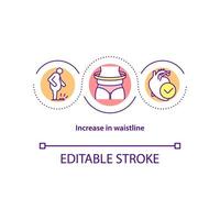 augmentation de l'icône de concept de tour de taille. l'hypertension artérielle cause l'illustration de la ligne mince de l'idée abstraite. prendre du poids autour des abdominaux. dessin de couleur de contour isolé de vecteur. trait modifiable vecteur