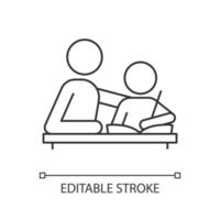 aider avec l'icône linéaire de devoirs. louant, encourageant l'enfant à étudier. la participation des parents. illustration personnalisable de fine ligne. symbole de contour. dessin de contour isolé de vecteur. trait modifiable vecteur