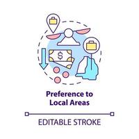 préférence à l'icône de concept de zones locales. les entreprises préfèrent les zones autour de l'illustration de la ligne mince de l'idée abstraite. responsabilité sociale des entreprises. dessin de couleur de contour isolé de vecteur. trait modifiable vecteur