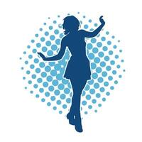 silhouette de une femelle Danseur portant mini jupe dans action pose. silhouette de une svelte femme dansant Heureusement. vecteur