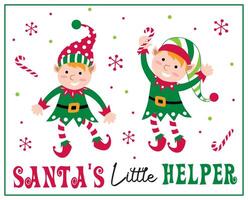 Noël marrant elfes, Père Noël peu assistant, elfes isolé avec bonbons canne- Noël vecteur illustration