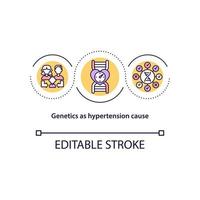 la génétique comme icône de concept de cause d'hypertension. illustration de la ligne mince de l'idée abstraite de la mutation génétique. risque de maladie cardiaque. héritabilité génétique. dessin de couleur de contour isolé de vecteur. trait modifiable vecteur