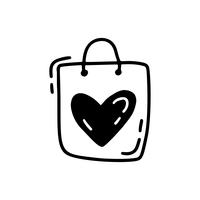 Sac mignon monoline de vecteur avec coeur. Icône de dessinés à la main Saint Valentin. Croquis de vacances doodle élément de design Saint-Valentin. décor d&#39;amour pour le web, le mariage et l&#39;impression. Illustration isolée