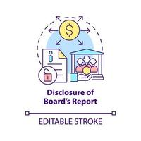 divulgation de l'icône de concept de rapport du conseil d'administration. activités transparentes illustration de fine ligne idée abstraite. responsabilité sociale des entreprises. dessin de couleur de contour isolé de vecteur. trait modifiable vecteur