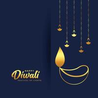 content diwali carte conception avec d'or main tiré diya vecteur