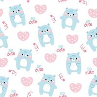 sans couture modèle de mignonne polaire ours avec cœur et donc mignonne mot dans divers pose sur blanc arrière-plan.wild animal personnage dessin animé design.baby vêtements.valentines jour.teddy.kawaii.vector.illustration. vecteur