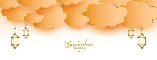 Ramadan kareem islamique lanternes et des nuages bannière conception vecteur