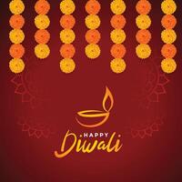 religieux content diwali Festival carte avec souci fleurs vecteur