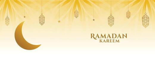 Créatif Ramadan kareem bannière avec lune et décoratif les lampes vecteur